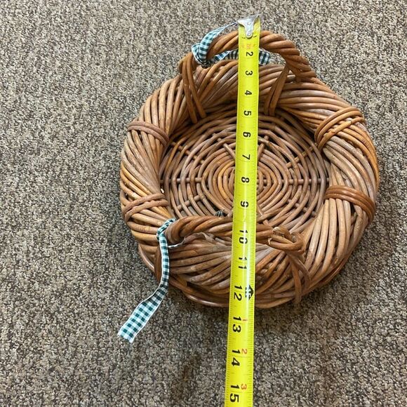 VTG, Mid-Century Japanese Rattan Natural Woven Basket 2 Handles Round Tray MCM - Picture 9 of 11